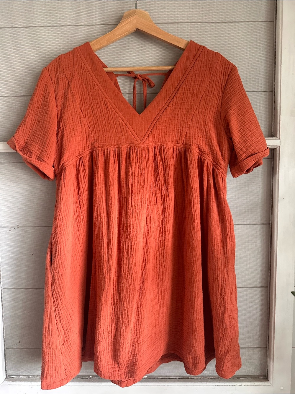 Pink Lily Gauzy Babydoll Dress in Burnt Orange - Picture 7 of 7